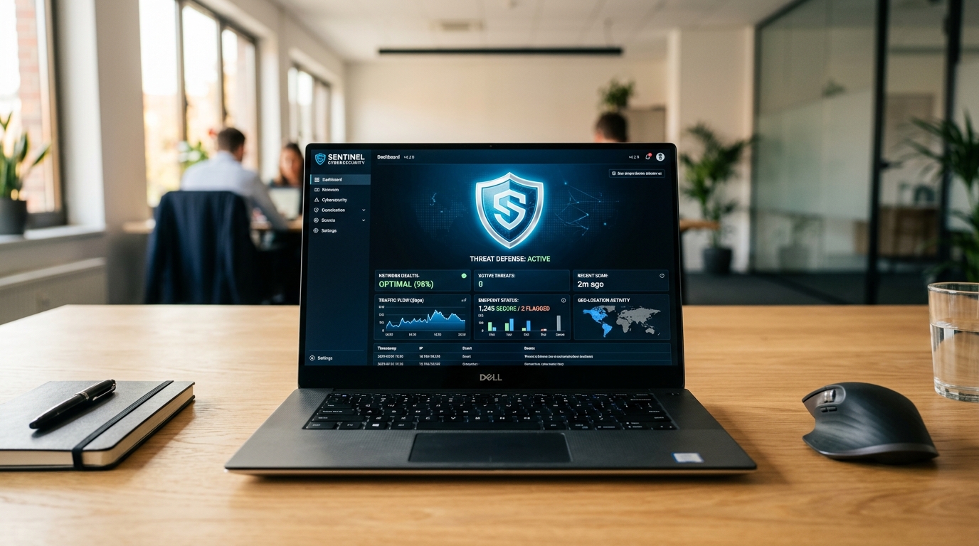 Cybersecurity telemetry and shield interface on laptop